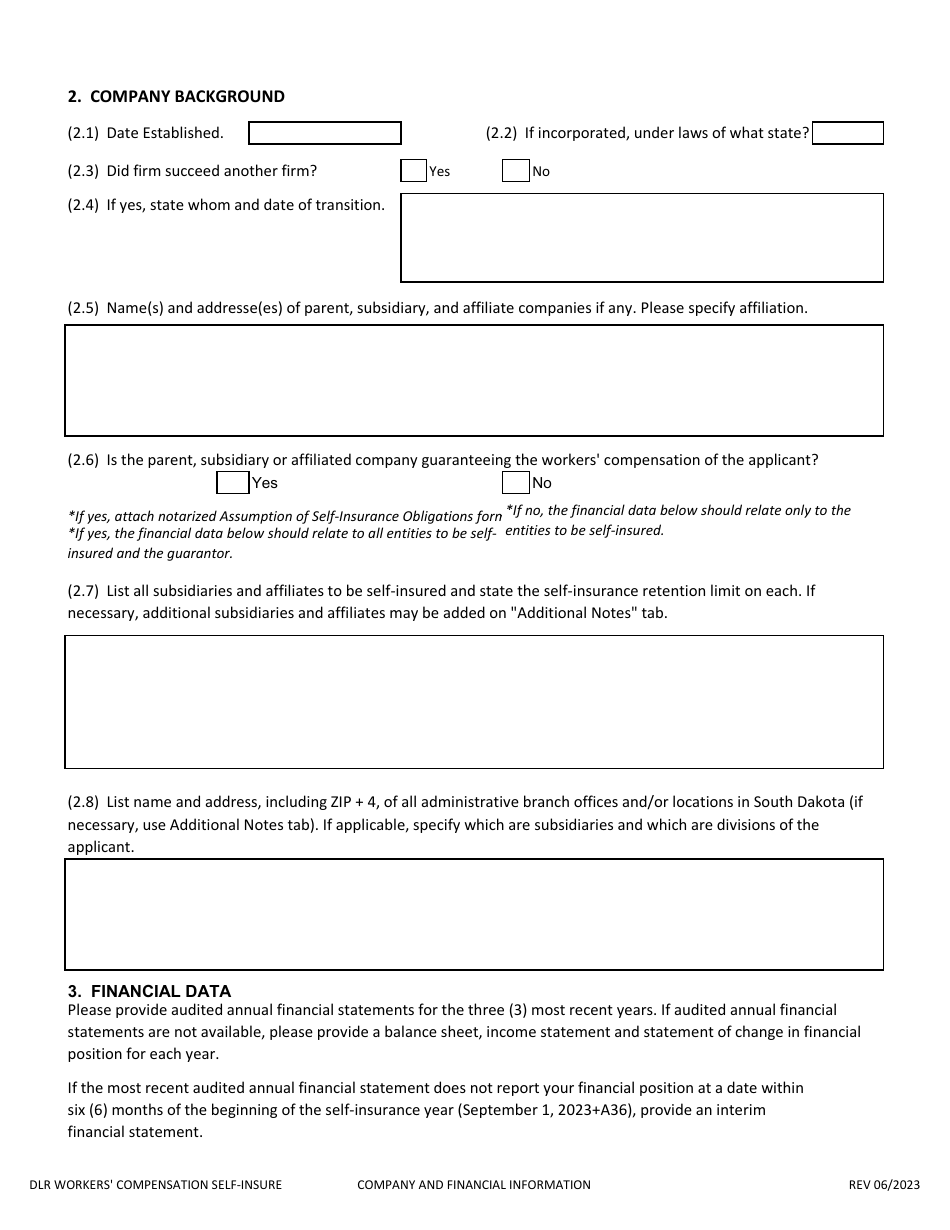 Application to Self-insure Workers Compensation Liabilities - South Dakota, Page 3
