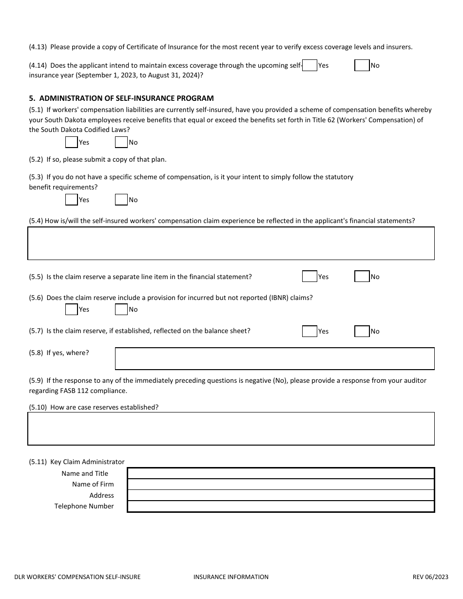 Application to Self-insure Workers Compensation Liabilities - South Dakota, Page 5