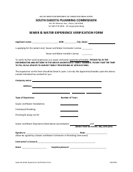 Document preview: Sewer & Water Experience Verification Form - South Dakota