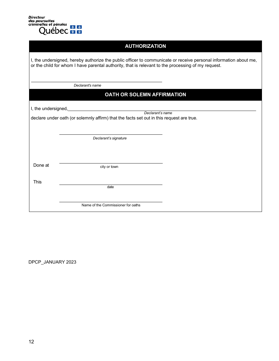 Request for an Attestation for the Purpose of Resiliating a Lease on Grounds of Sexual Violence, Spousal Violence or Violence Towards a Child Living in the Dwelling Covered by the Lease - Quebec, Canada, Page 12