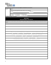 Request for an Attestation for the Purpose of Resiliating a Lease on Grounds of Sexual Violence, Spousal Violence or Violence Towards a Child Living in the Dwelling Covered by the Lease - Quebec, Canada, Page 2