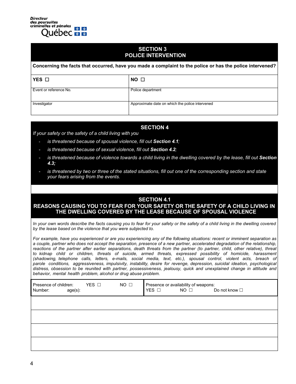Request for an Attestation for the Purpose of Resiliating a Lease on Grounds of Sexual Violence, Spousal Violence or Violence Towards a Child Living in the Dwelling Covered by the Lease - Quebec, Canada, Page 4