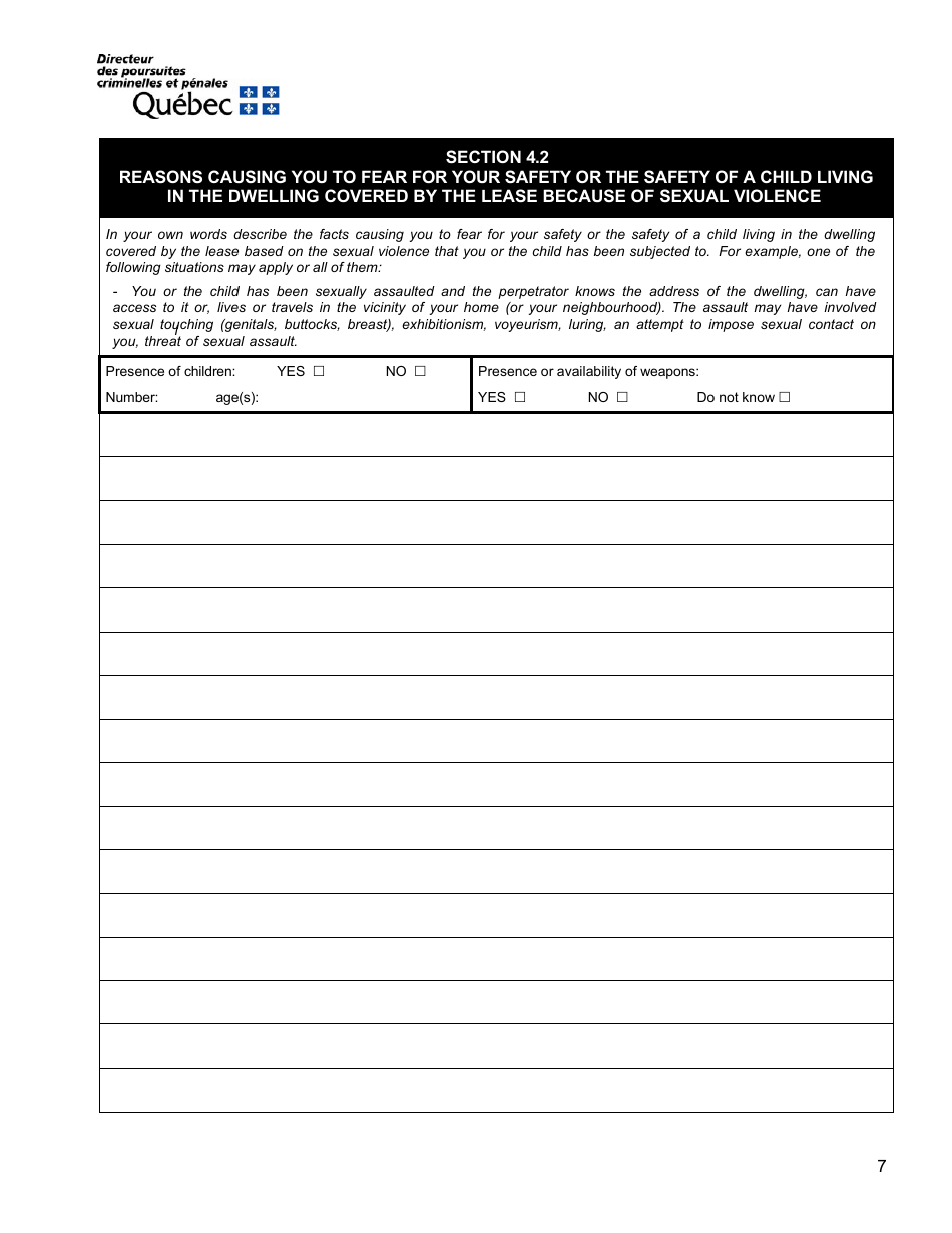 Request for an Attestation for the Purpose of Resiliating a Lease on Grounds of Sexual Violence, Spousal Violence or Violence Towards a Child Living in the Dwelling Covered by the Lease - Quebec, Canada, Page 7