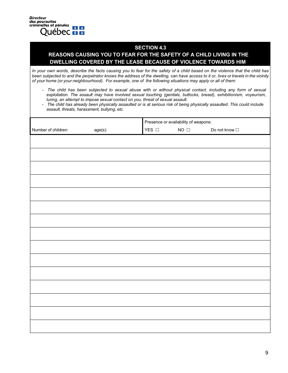 Request for an Attestation for the Purpose of Resiliating a Lease on Grounds of Sexual Violence, Spousal Violence or Violence Towards a Child Living in the Dwelling Covered by the Lease - Quebec, Canada, Page 9