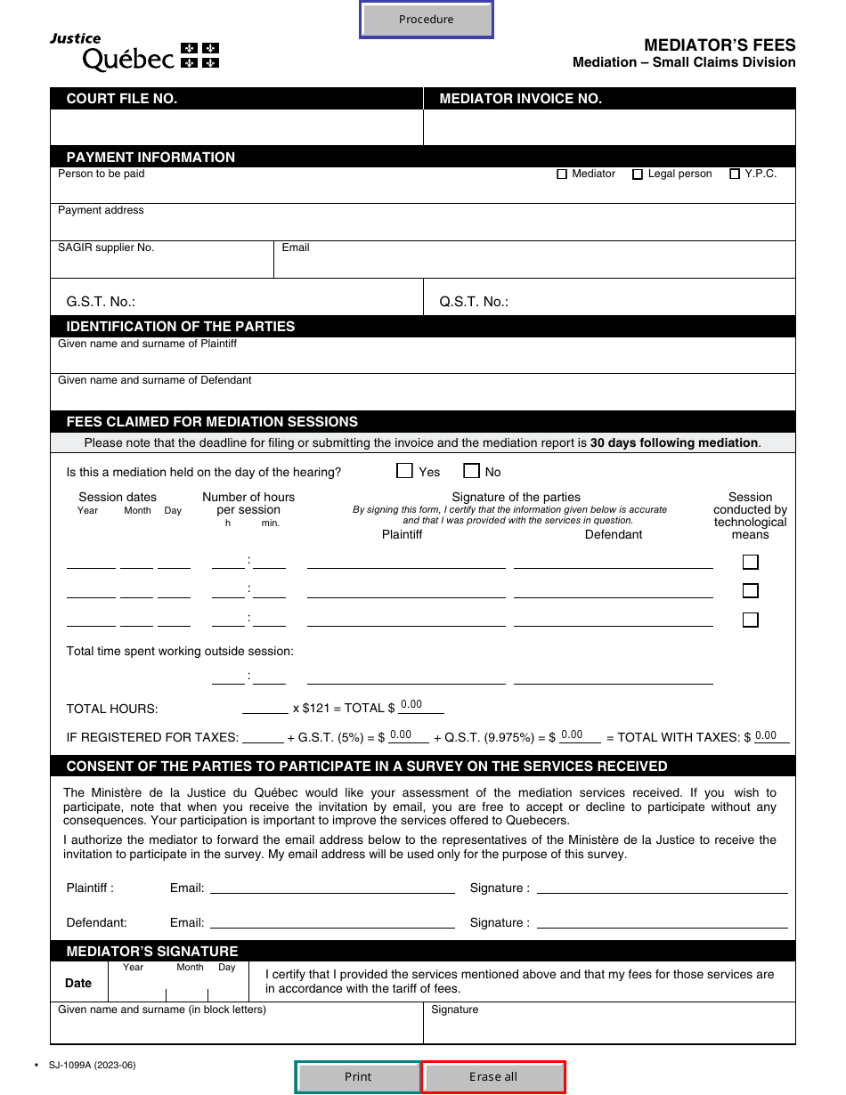 Form SJ-1099A - Fill Out, Sign Online and Download Fillable PDF, Quebec ...