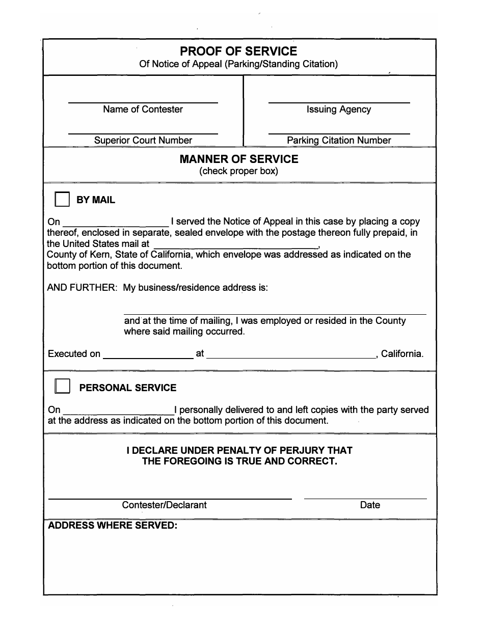 Proof of Service Form - County of Kern, California, Page 1