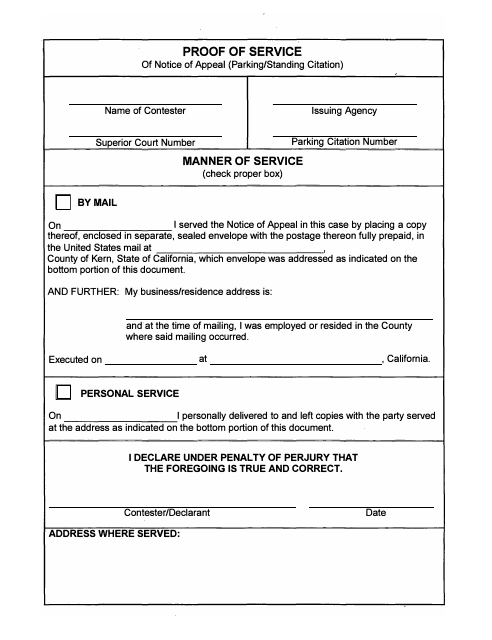 Proof of Service Form - County of Kern, California Download Pdf