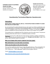 Document preview: Form KRN SUP CRT PB8525 Guardianship Termination/Objection Questionnaire - County of Kern, California