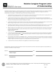 Document preview: Form CS-0619 Relative Caregiver Program Letter of Understanding - Tennessee