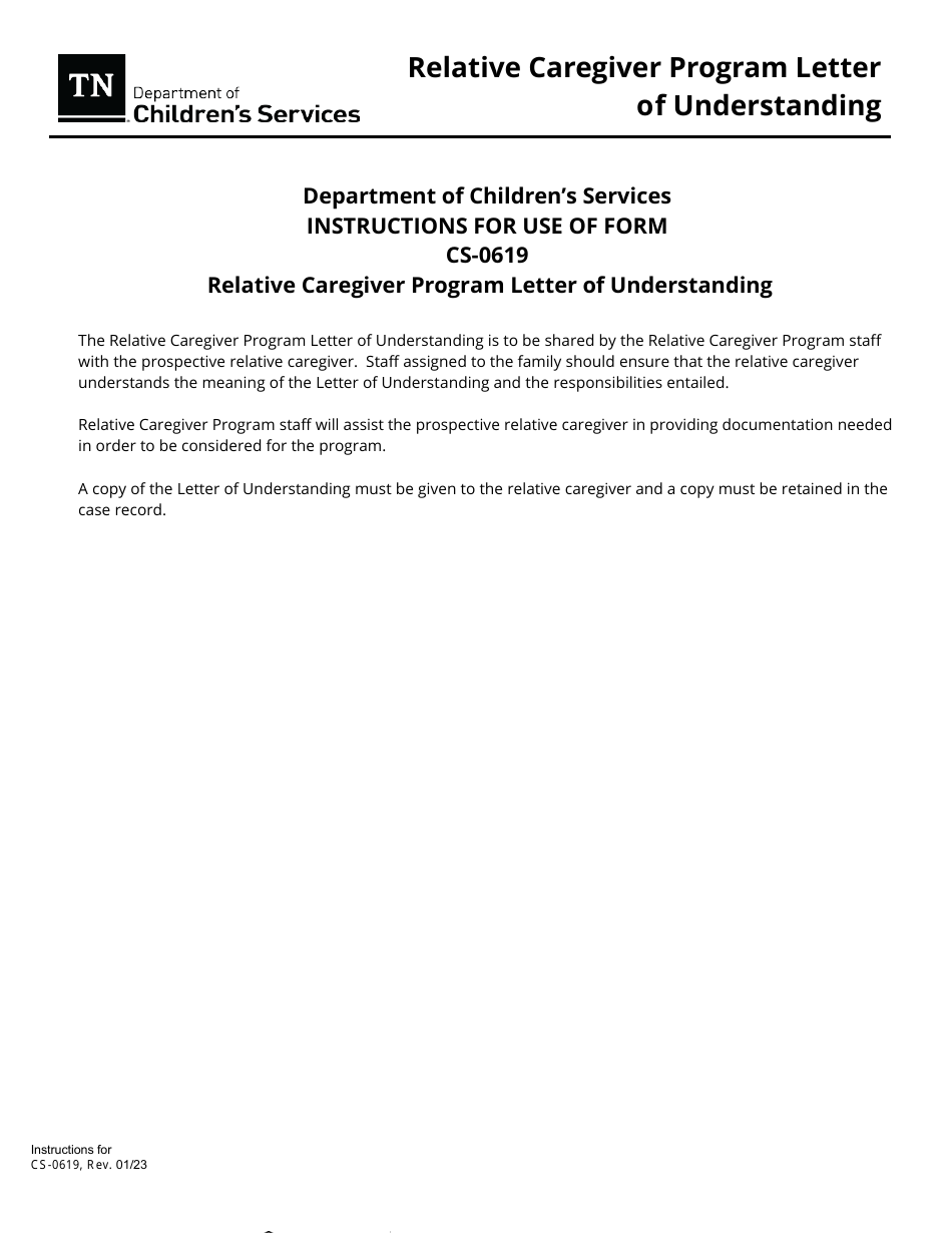 Form CS-0619 Relative Caregiver Program Letter of Understanding - Tennessee, Page 2