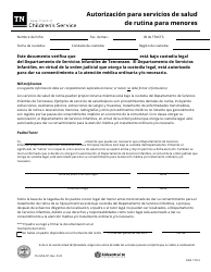 Document preview: Formulario CS-0206-SP Autorizacion Para Servicios De Salud De Rutina Para Menores - Tennessee (Spanish)
