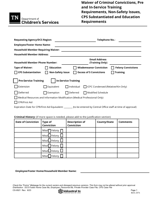 Form CS-0921  Printable Pdf