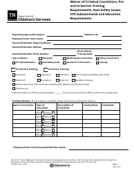 Form CS-0921 Waiver of Criminal Convictions, Pre and In-Service Training Requirements, Non-safety Issues, Cps Substantiated and Education Requirements - Tennessee