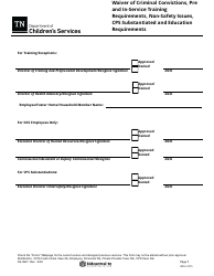 Form CS-0921 Waiver of Criminal Convictions, Pre and In-Service Training Requirements, Non-safety Issues, Cps Substantiated and Education Requirements - Tennessee, Page 3