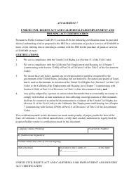 Document preview: Attachment 7 Unruh Civil Rights Act and California Fair Employment and Housing Act Certification - County of Kern, California
