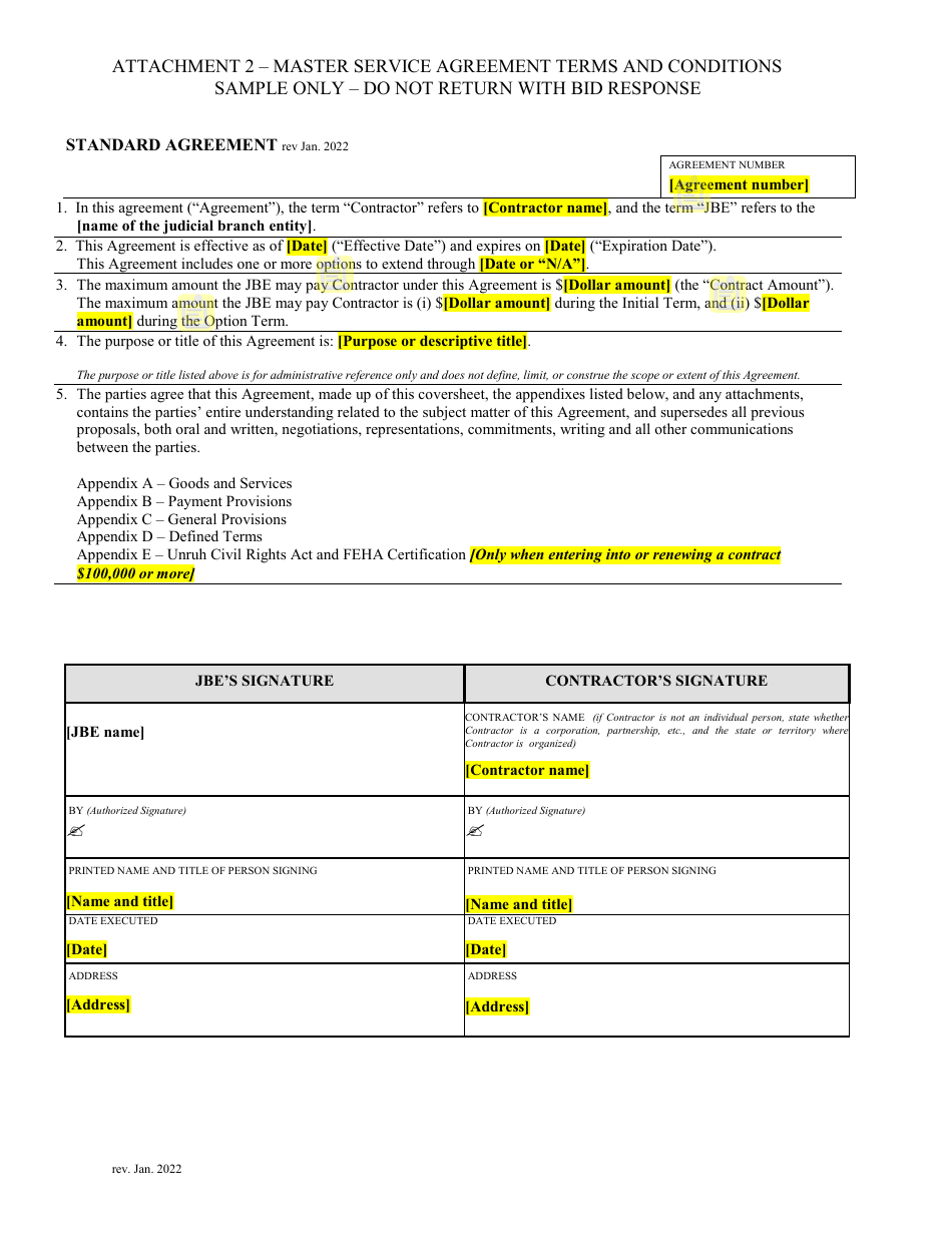 County of Kern, California Master Service Agreement Terms and Conditions Sample Fill Out