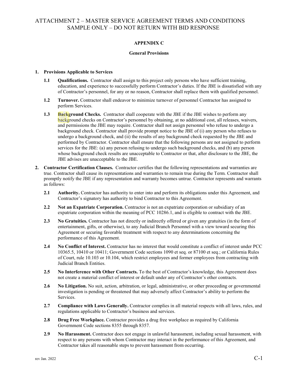 Attachment 2 Master Service Agreement Terms and Conditions - Sample - County of Kern, California, Page 8