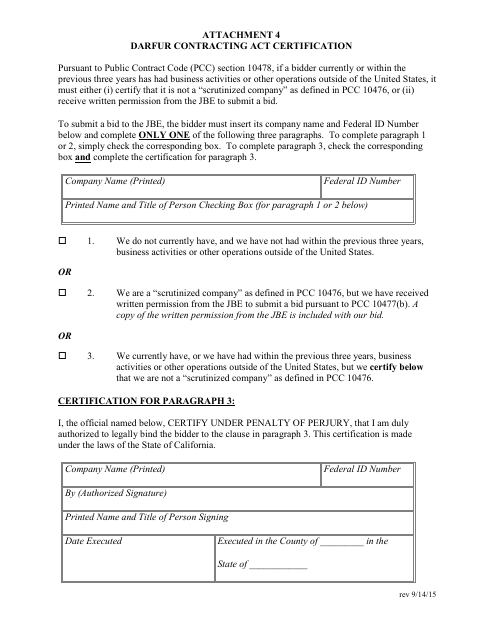 Attachment 4 Darfur Contracting Act Certification - County of Kern, California