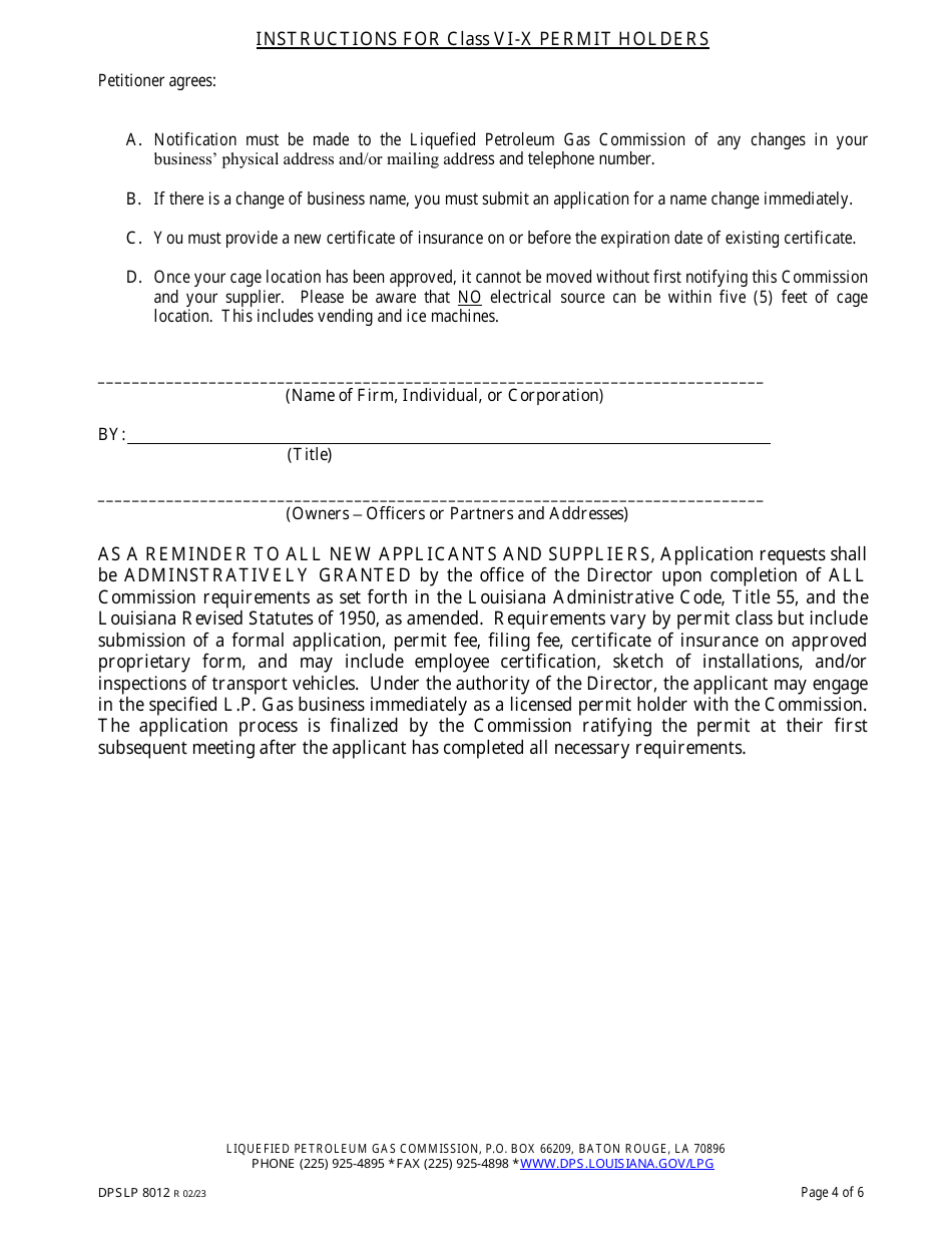 Form DPSLP8012 Application for Liquefied Petroleum Gas Permit - Louisiana, Page 4