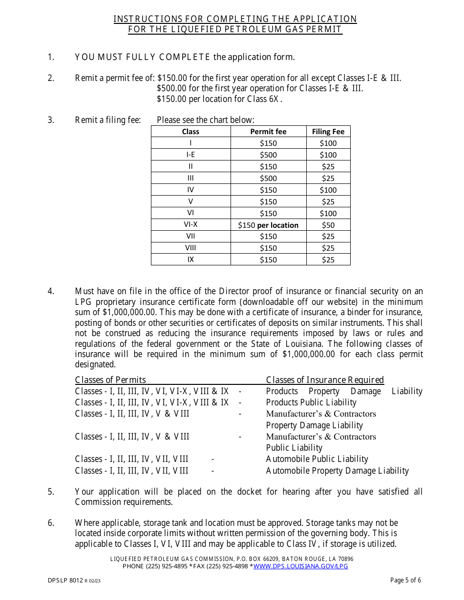 Form DPSLP8012 Application for Liquefied Petroleum Gas Permit - Louisiana, Page 5