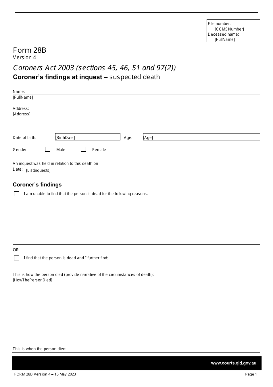 Form 28B - Fill Out, Sign Online and Download Printable PDF, Queensland