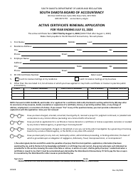 Form BOA28 Active Certificate Renewal Application - South Dakota