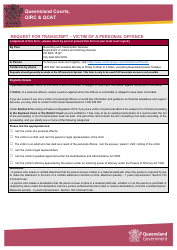 Document preview: Request for Transcript - Victim of a Personal Offence - Queensland, Australia