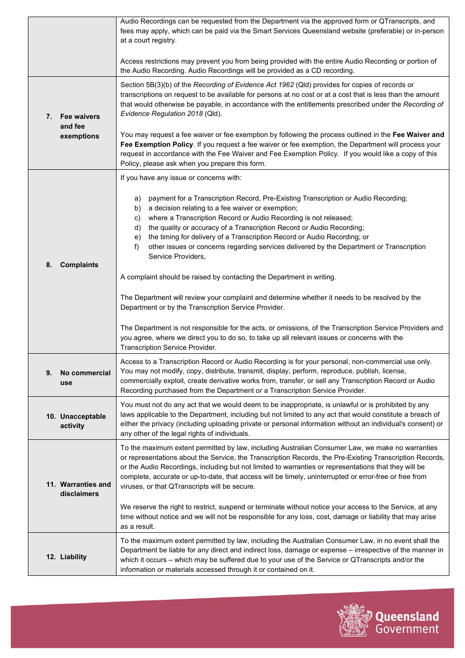 Request for Transcript  Financial Hardship Fee Waiver Application Form - Queensland, Australia, Page 12