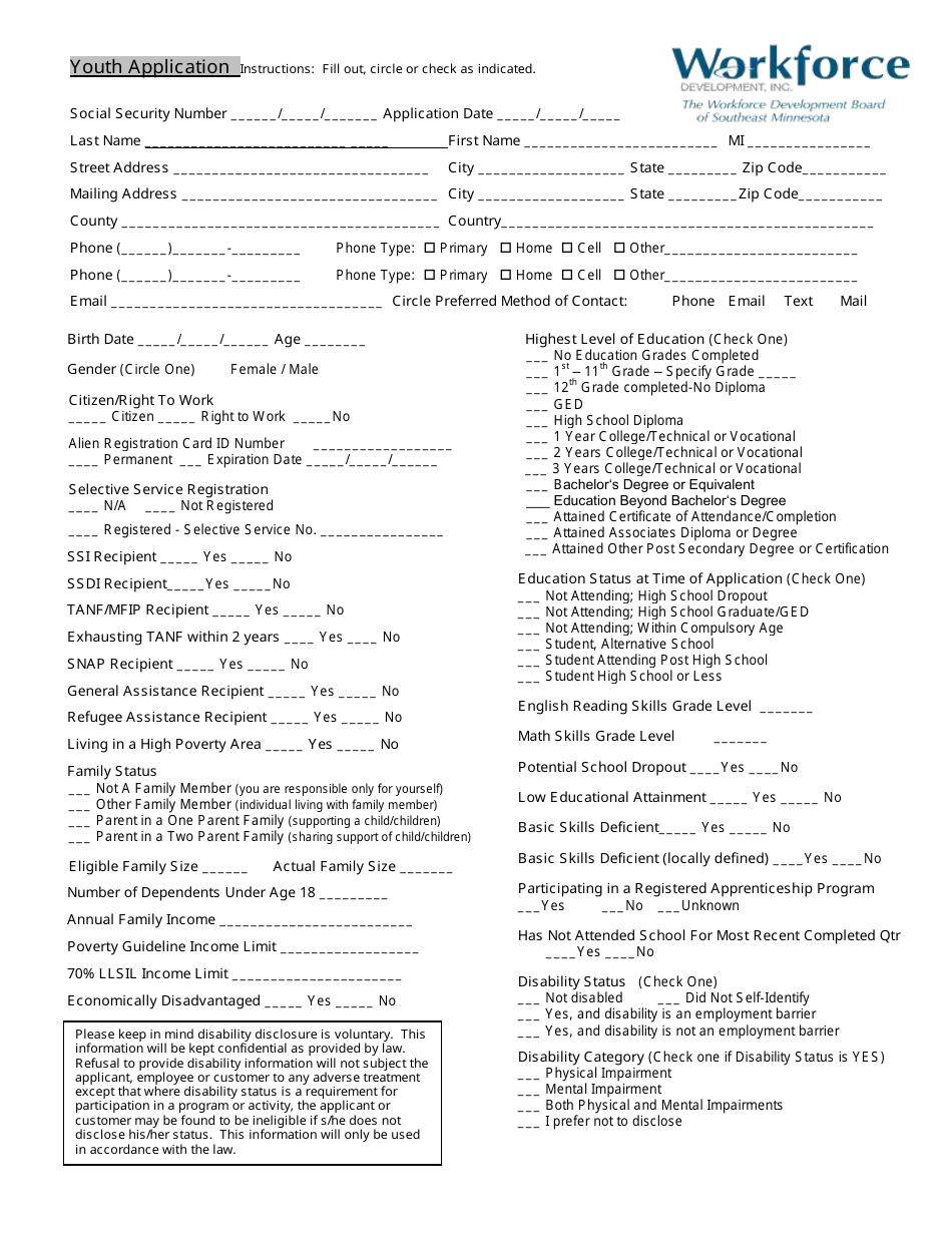 Youth Application - Minnesota, Page 1