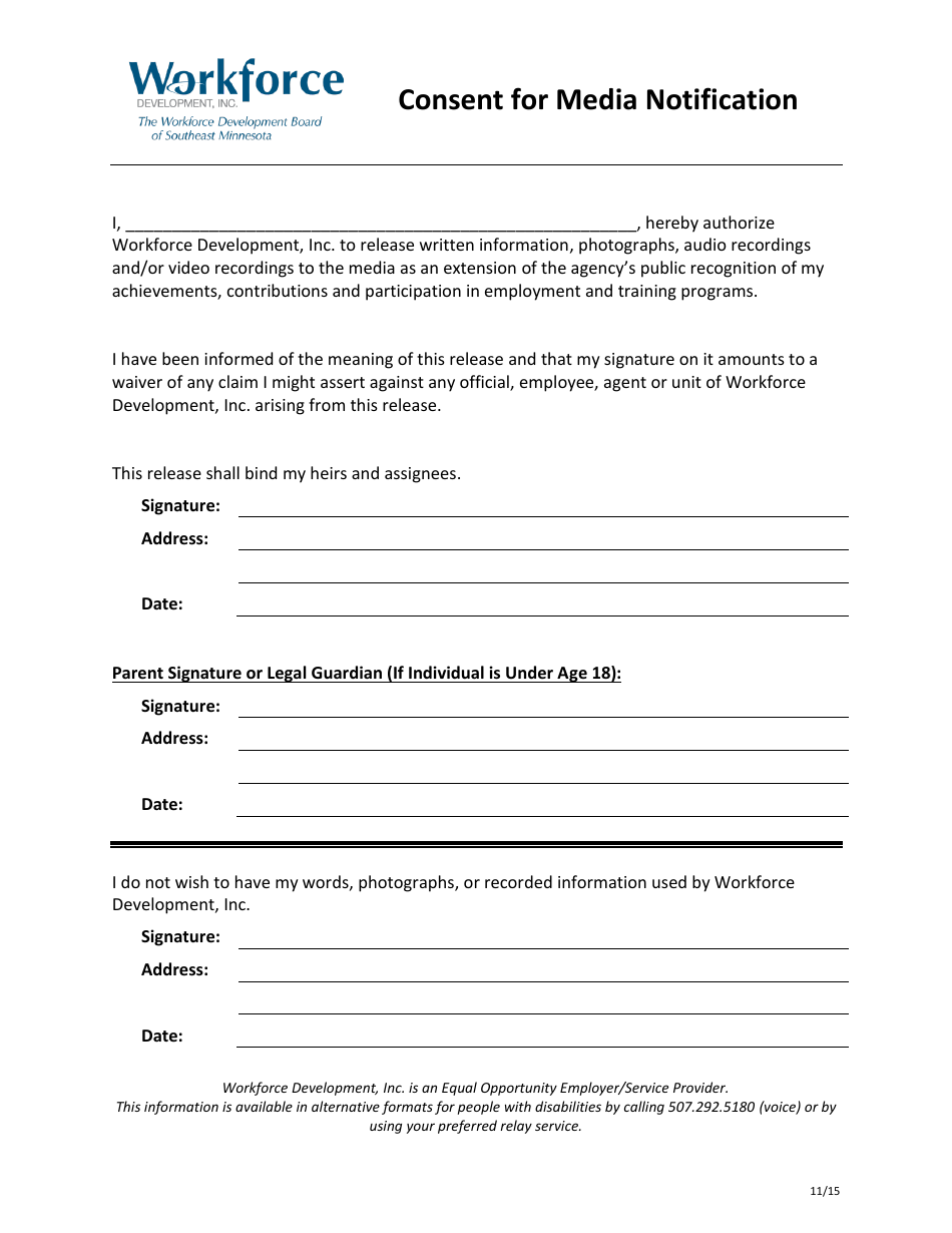 Consent for Media Notification - Minnesota, Page 1