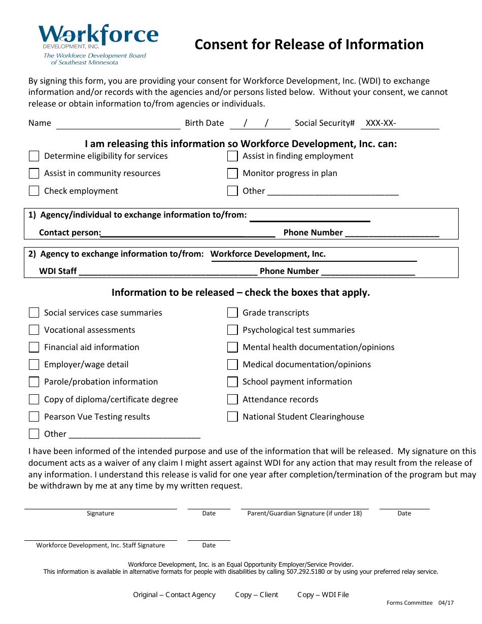 Minnesota Consent for Release of Information - Fill Out, Sign Online ...