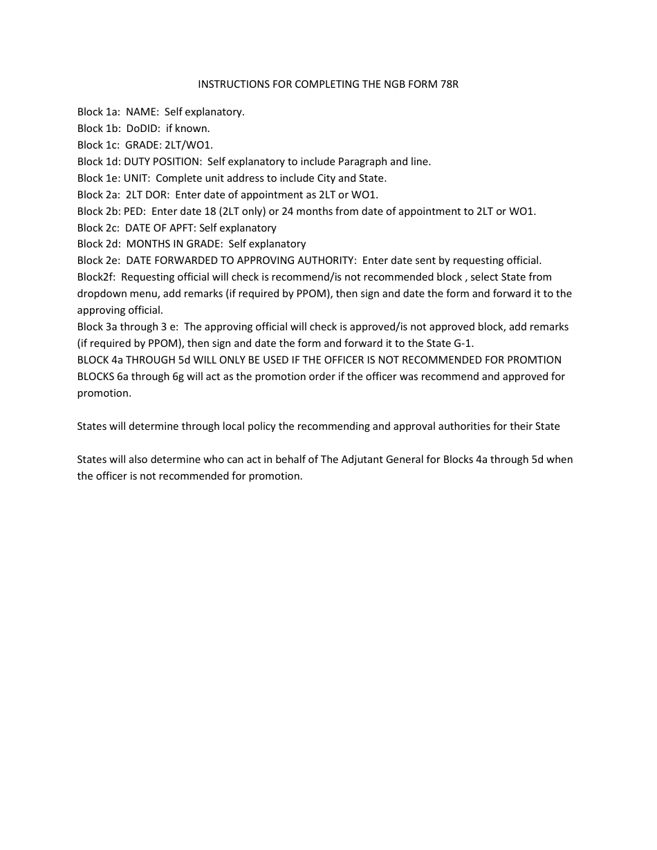 Download Instructions for NGB Form 78 for Promotion to