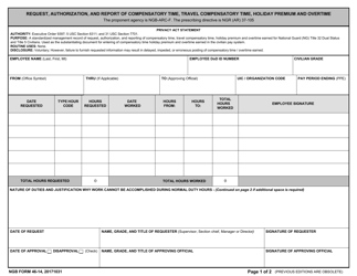 Document preview: NGB Form 46-14 Request, Authorization, and Report of Compensatory Time, Travel Compensatory Time, Holiday Premium and Overtime