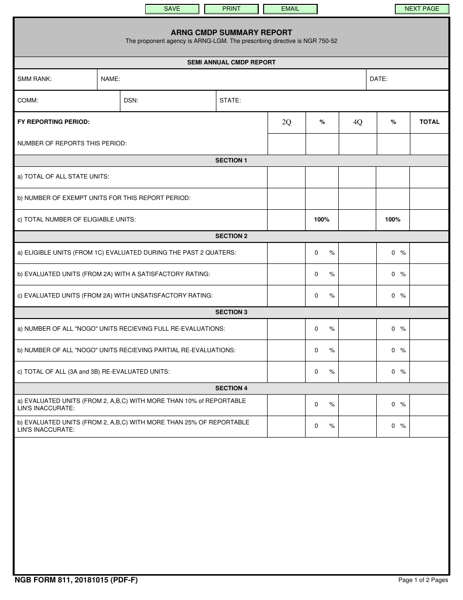 NGB Form 811 Arng Cmdp Summary Report, Page 1
