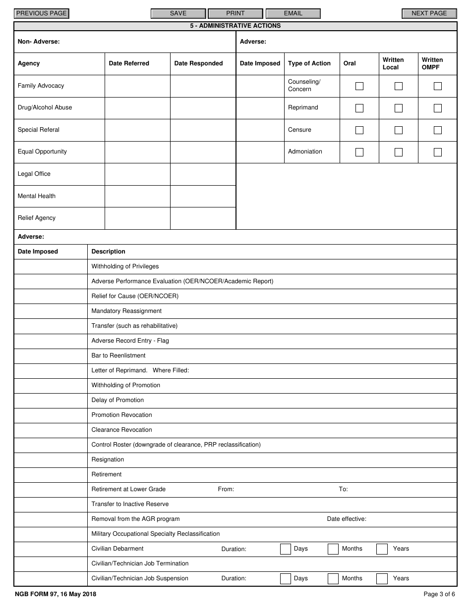 NGB Form 97 National Guard Bureau State Report of Disciplinary or Administrative Action, Page 3