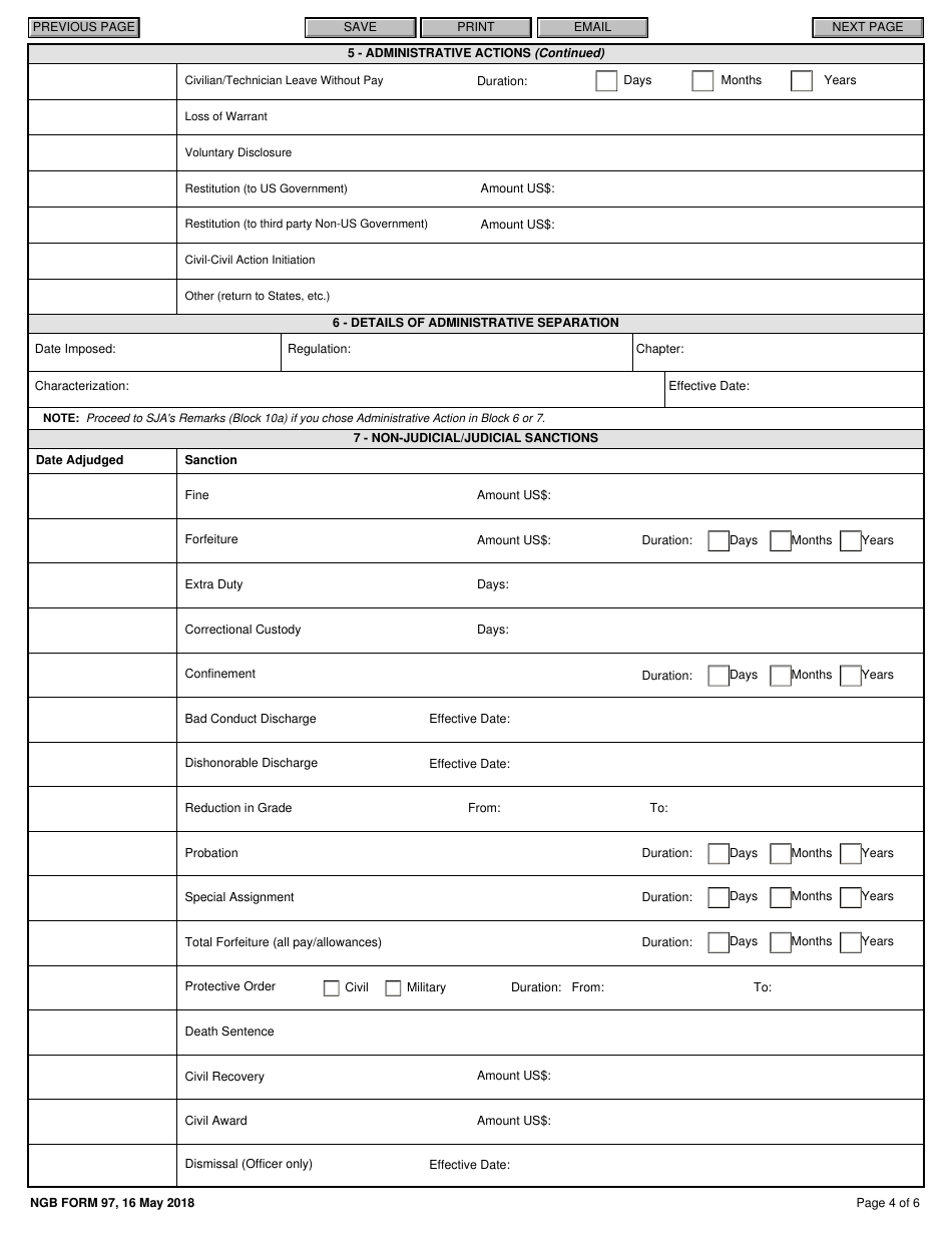 NGB Form 97 National Guard Bureau State Report of Disciplinary or Administrative Action, Page 4