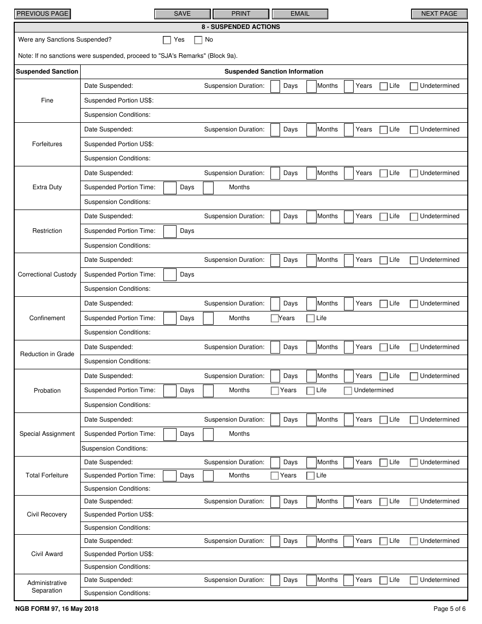 NGB Form 97 National Guard Bureau State Report of Disciplinary or Administrative Action, Page 5