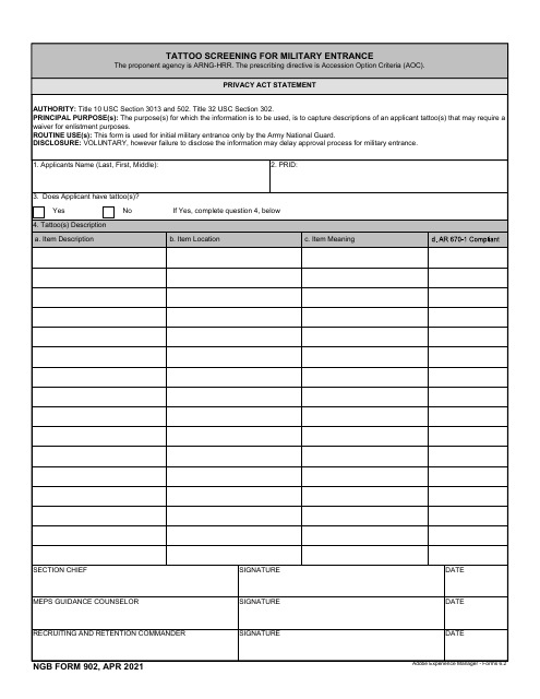 NGB Form 902  Printable Pdf