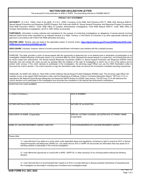 NGB Form 912 Section 540k Declination Letter