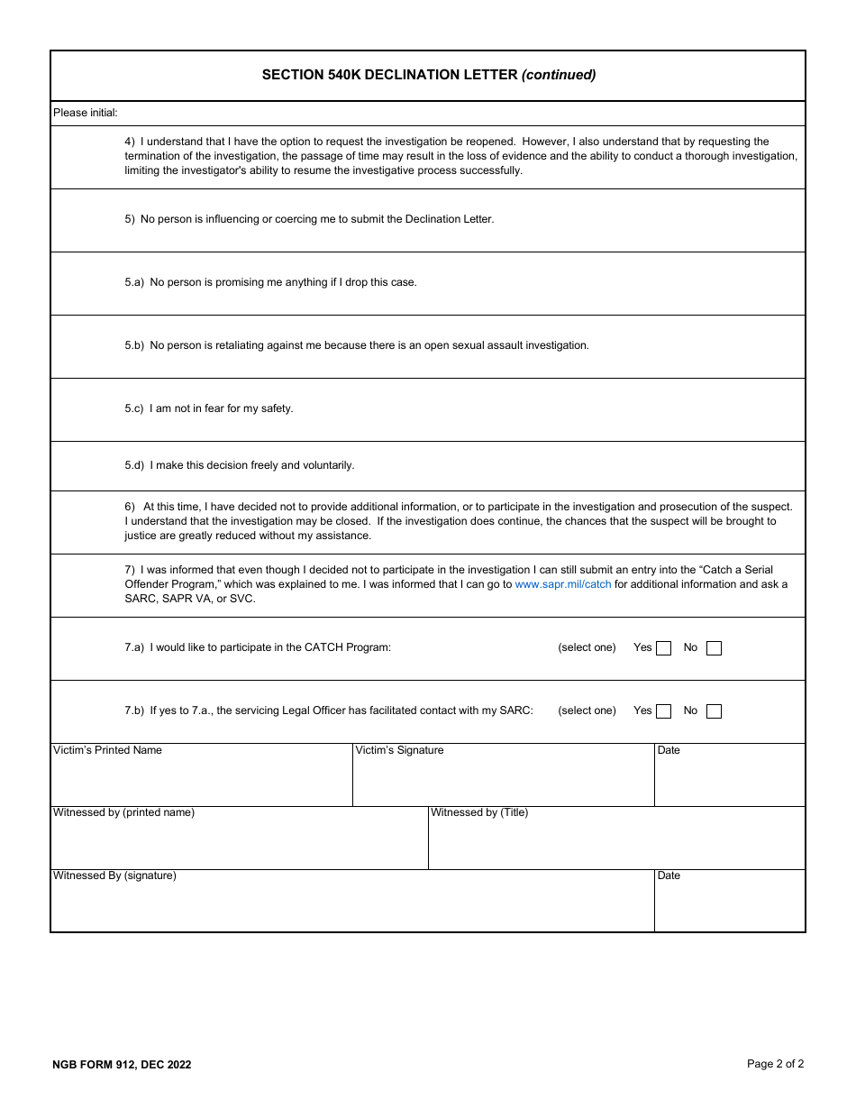 NGB Form 912 Section 540k Declination Letter, Page 2