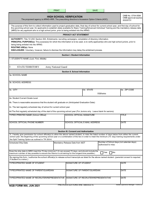NGB Form 900 High School Verification