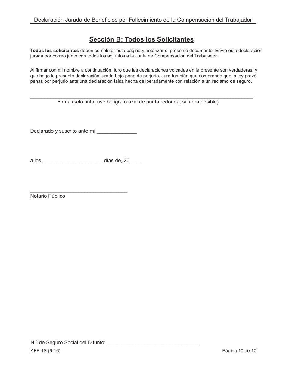 Formulario AFF-1 Declaracion Jurada De Beneficios Por Fallecimiento De La Compensacion Del Trabajador - New York (Spanish), Page 11