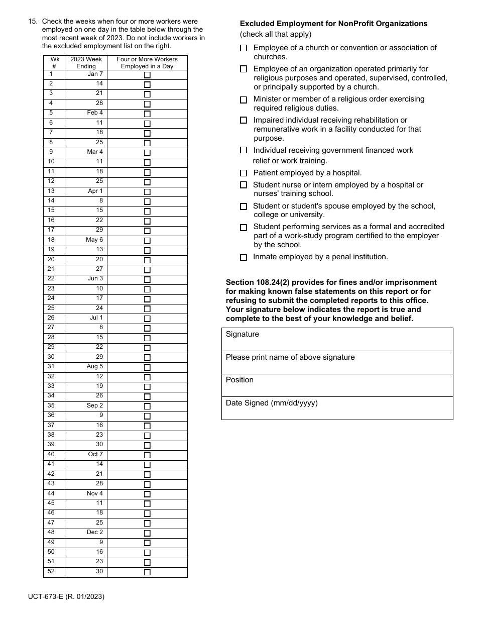 Form UCT-673-E Nonprofit Organization Employers Report - Wisconsin, Page 2