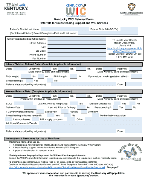 Kentucky Wic Referral Form - Kentucky Download Pdf