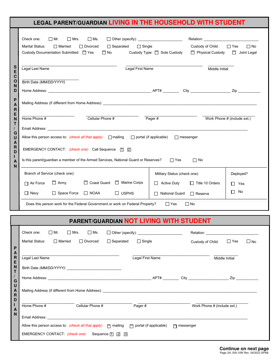 Form SIS-10W Student Enrollment Form - Hawaii, Page 3