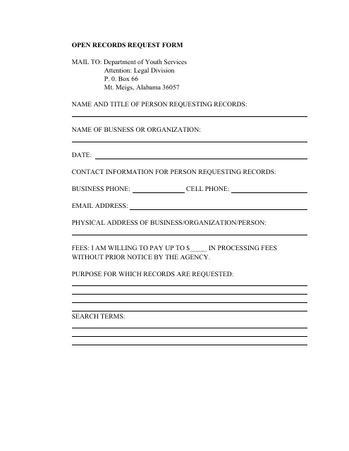 Open Records Request Form - Alabama Download Pdf