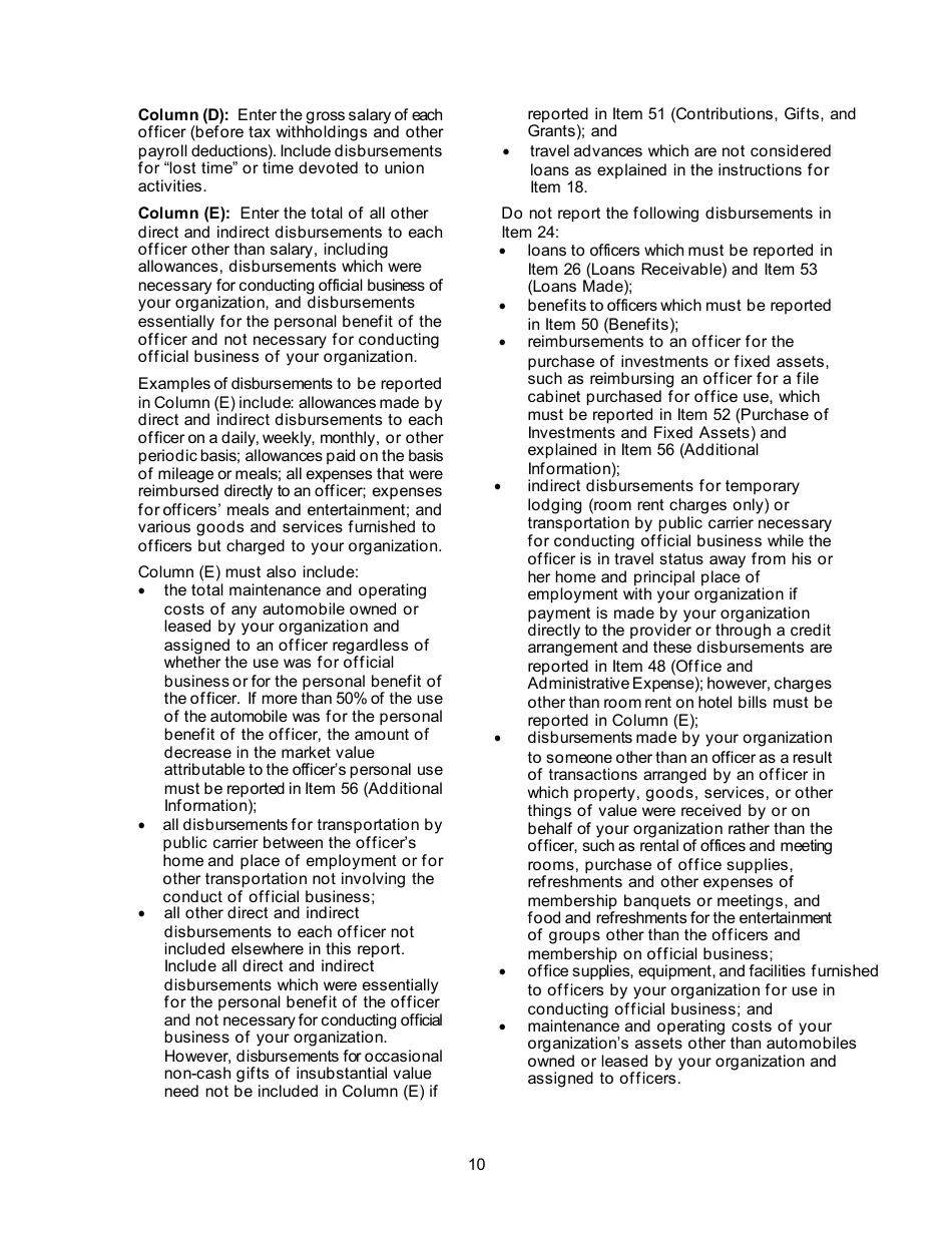 Instructions for Form LM-3 Labor Organization Annual Report, Page 10