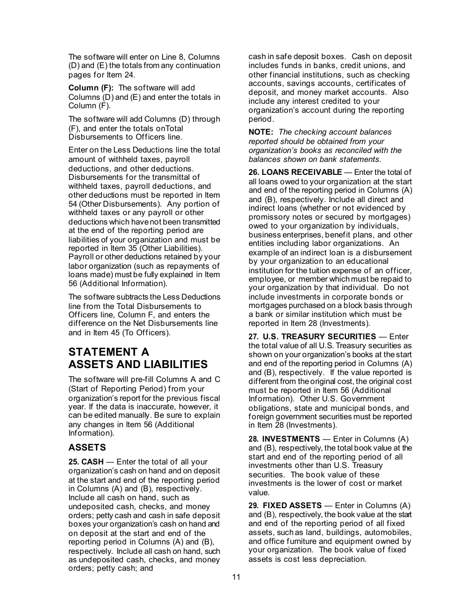 Instructions for Form LM-3 Labor Organization Annual Report, Page 11