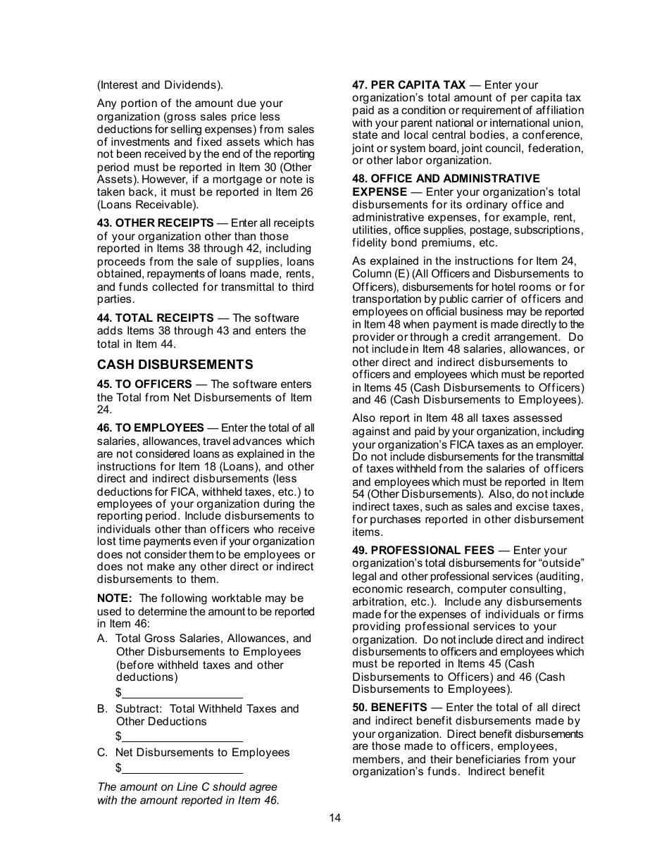 Instructions for Form LM-3 Labor Organization Annual Report, Page 14