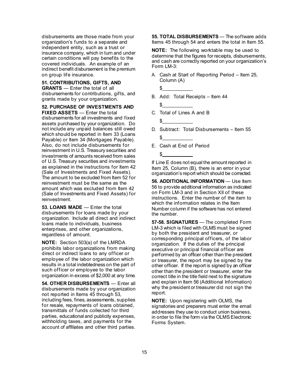 Instructions for Form LM-3 Labor Organization Annual Report, Page 15
